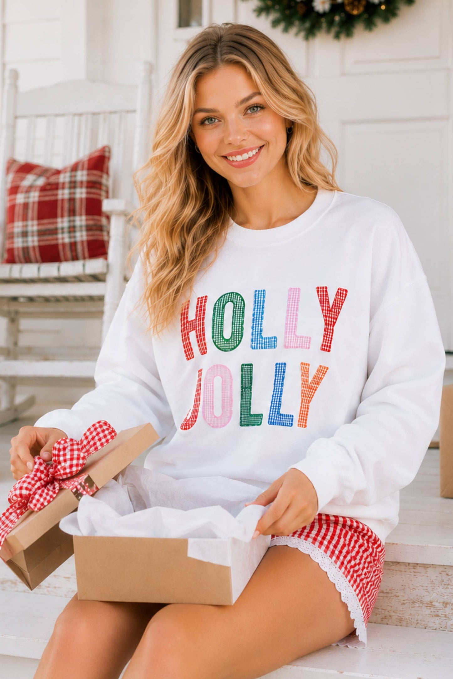 Main Strip - Holly Jolly Multicolor Gingham Pullover – Ready to Ship🎄