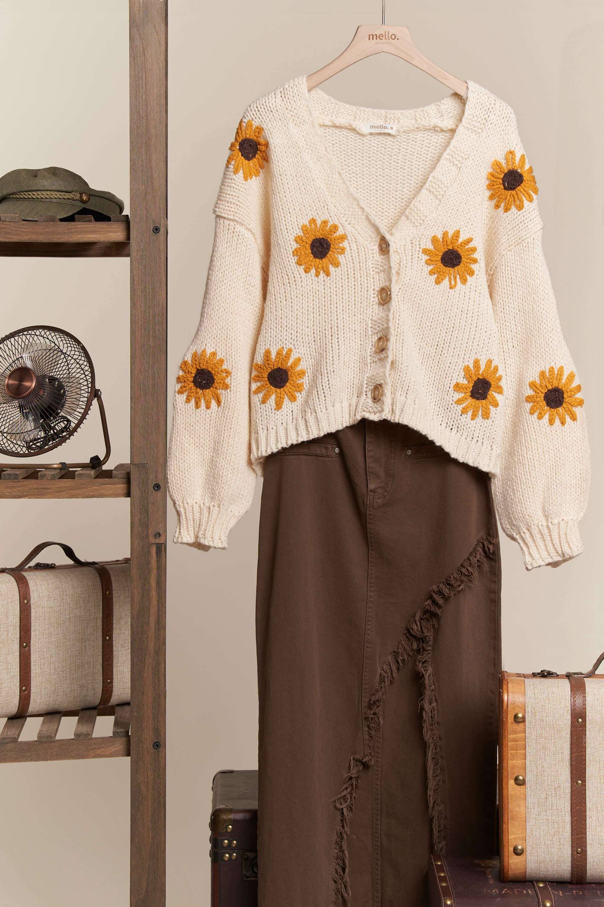 Mello. - Sunflower Embroidered V Neck Cardigan
