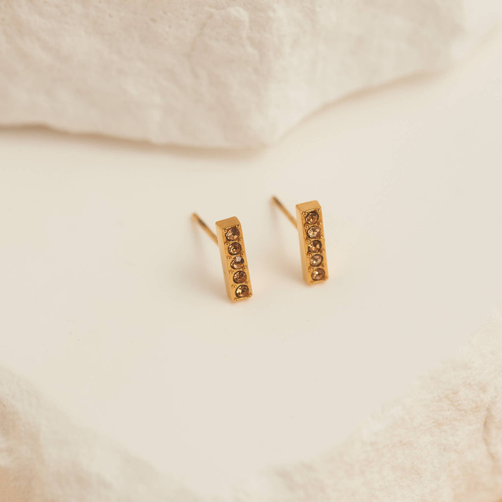 Howard's - Waterproof Earrings Crystal Bar Studs with Glass Gemstones