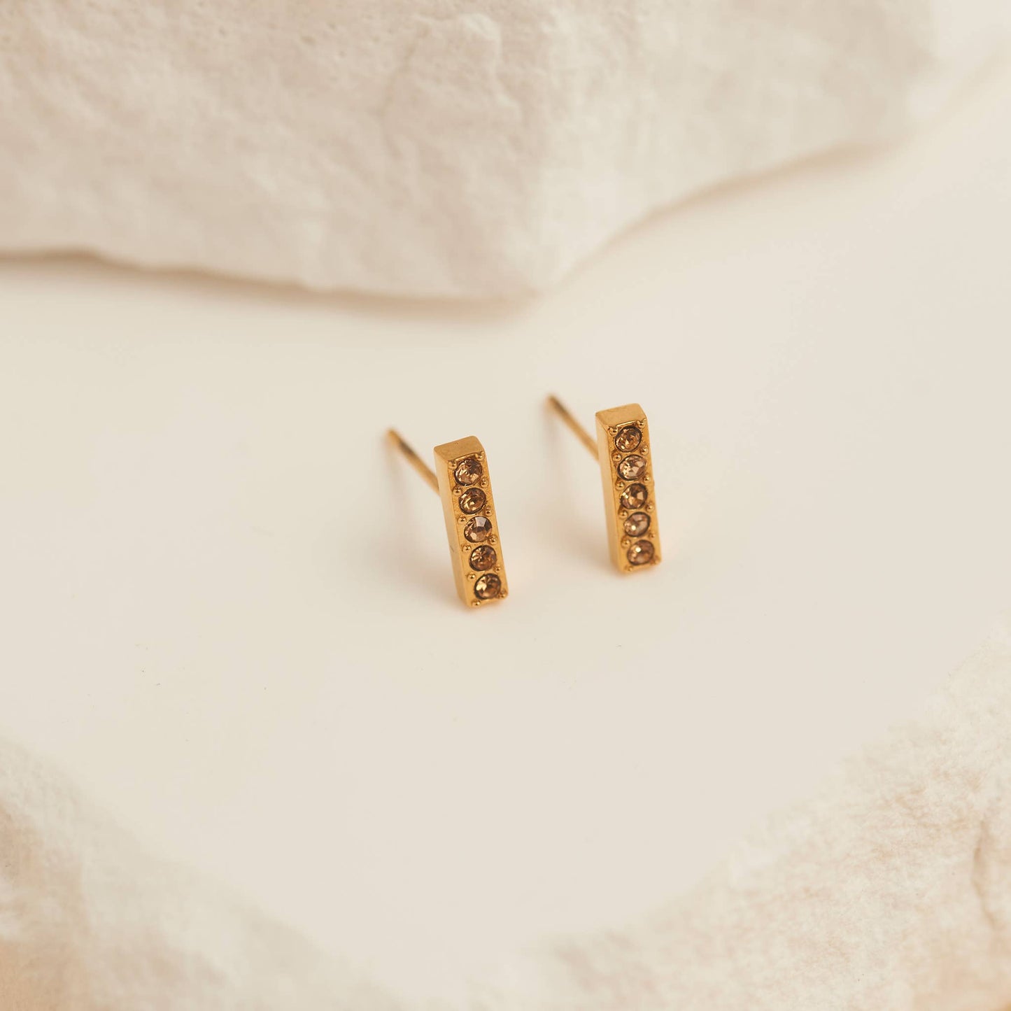 Howard's - Waterproof Earrings Crystal Bar Studs with Glass Gemstones