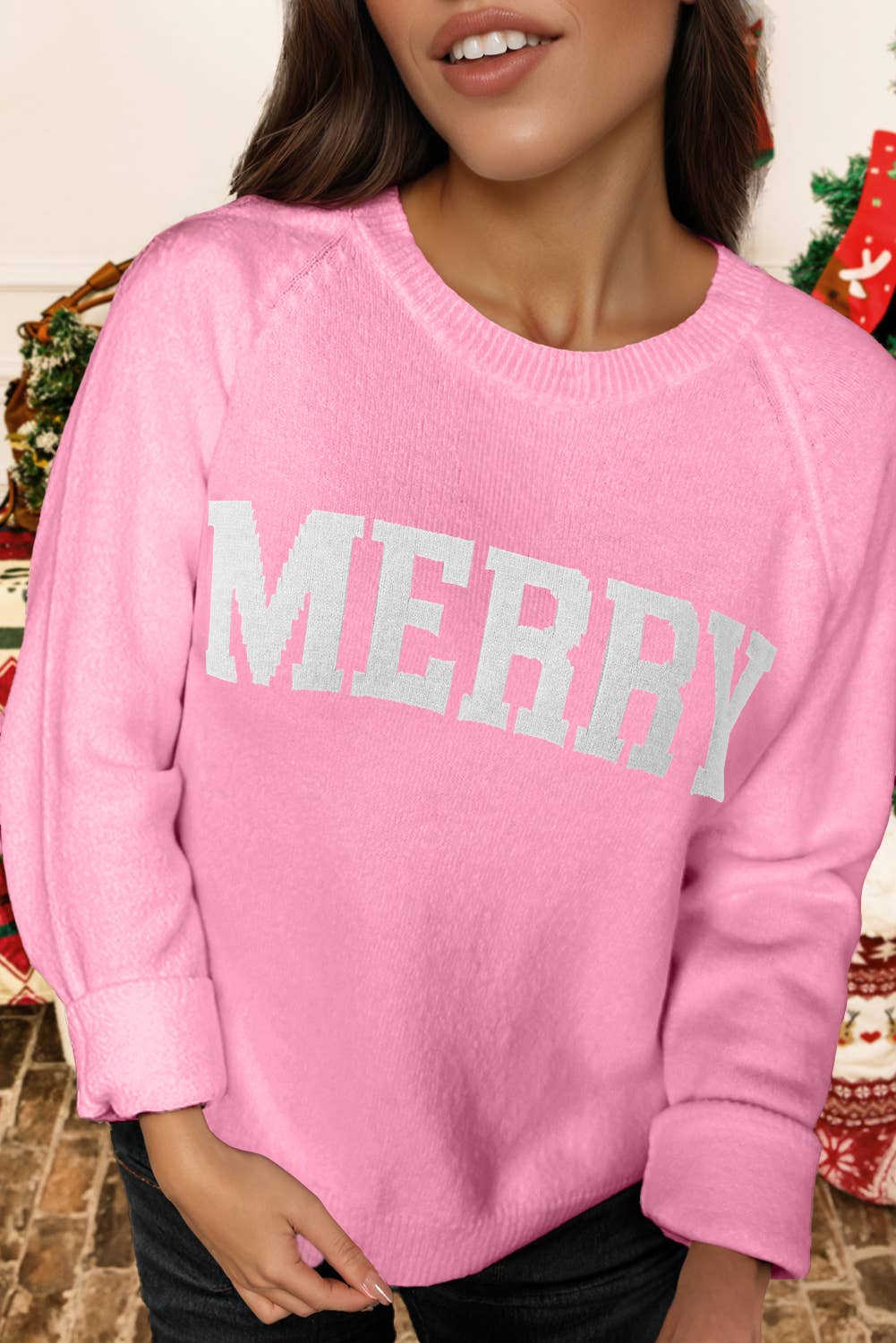 Christmas Raglan Sleeve MERRY Letter Sweater