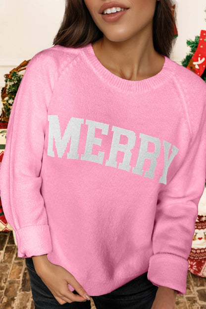 Christmas Raglan Sleeve MERRY Letter Sweater