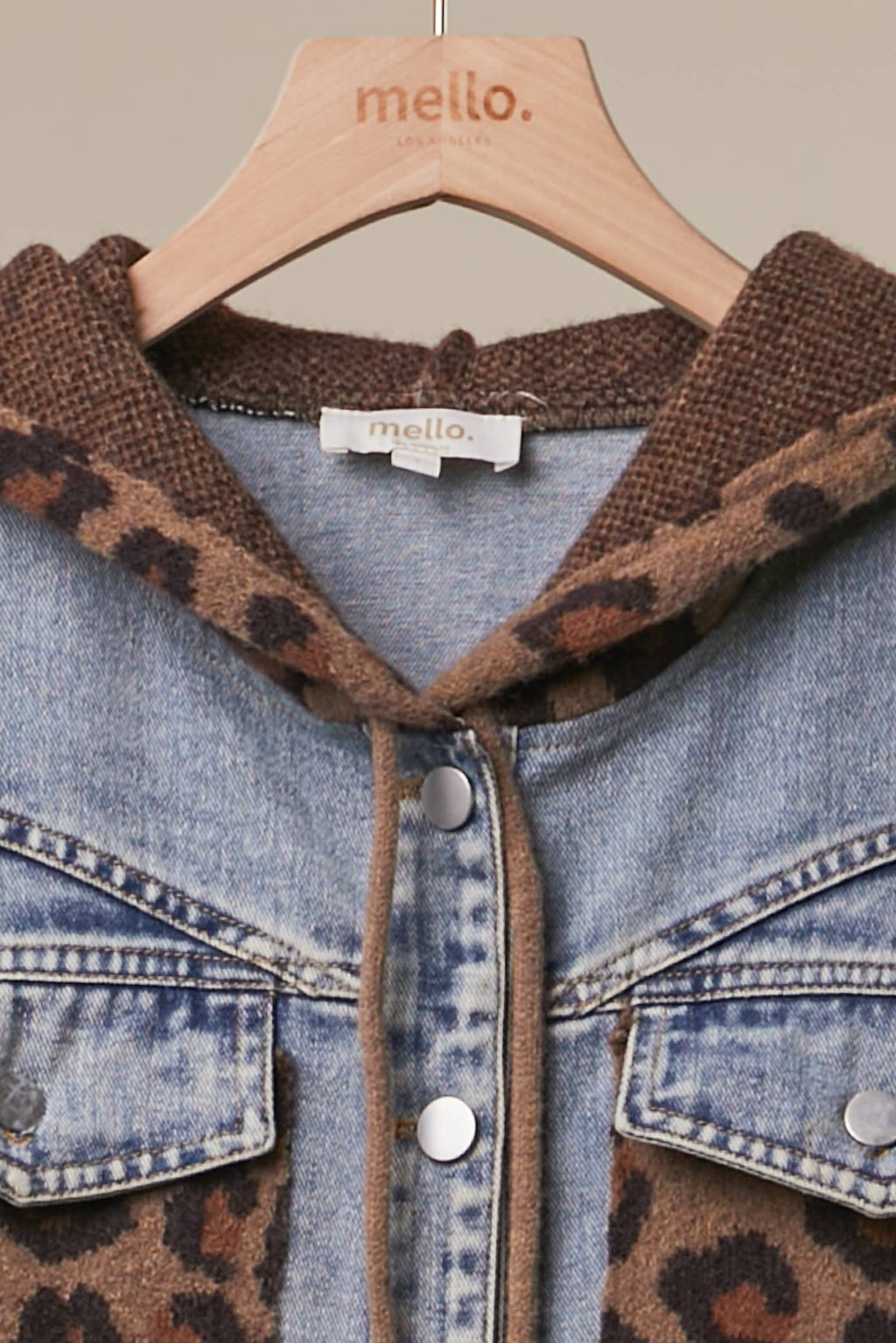 Denim Vest with Animal Print Sleeves and Hoodie -Mello