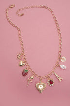 CHARM NECKLACE-HEART BOW ROSE STRAWBERRY EIFFEL TOWER