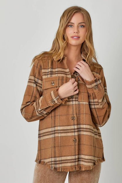 Fringe Detailed Plaid Jacket