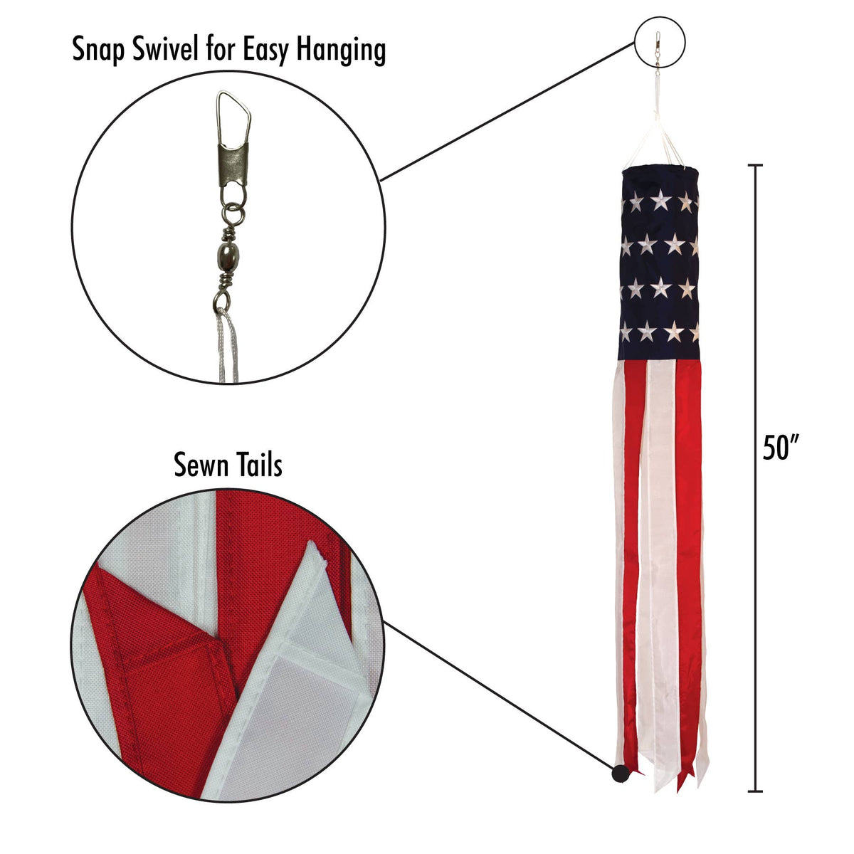 Embroidered Stars & Stripes 50" Value Windsock