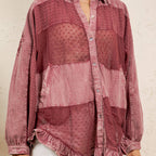 Young Threads - Vintage Mixed Print Patchwork Bat Sleeve Top -Ruffle Hem NEW