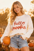 Main Strip - Hello Pumpkin Embroidered Knit Sweater – Fall Cozy Pullover