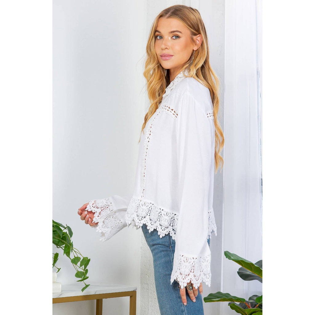 Artisan Boho Lace Trim Button-Front Blouse Top (NEW COLOR)