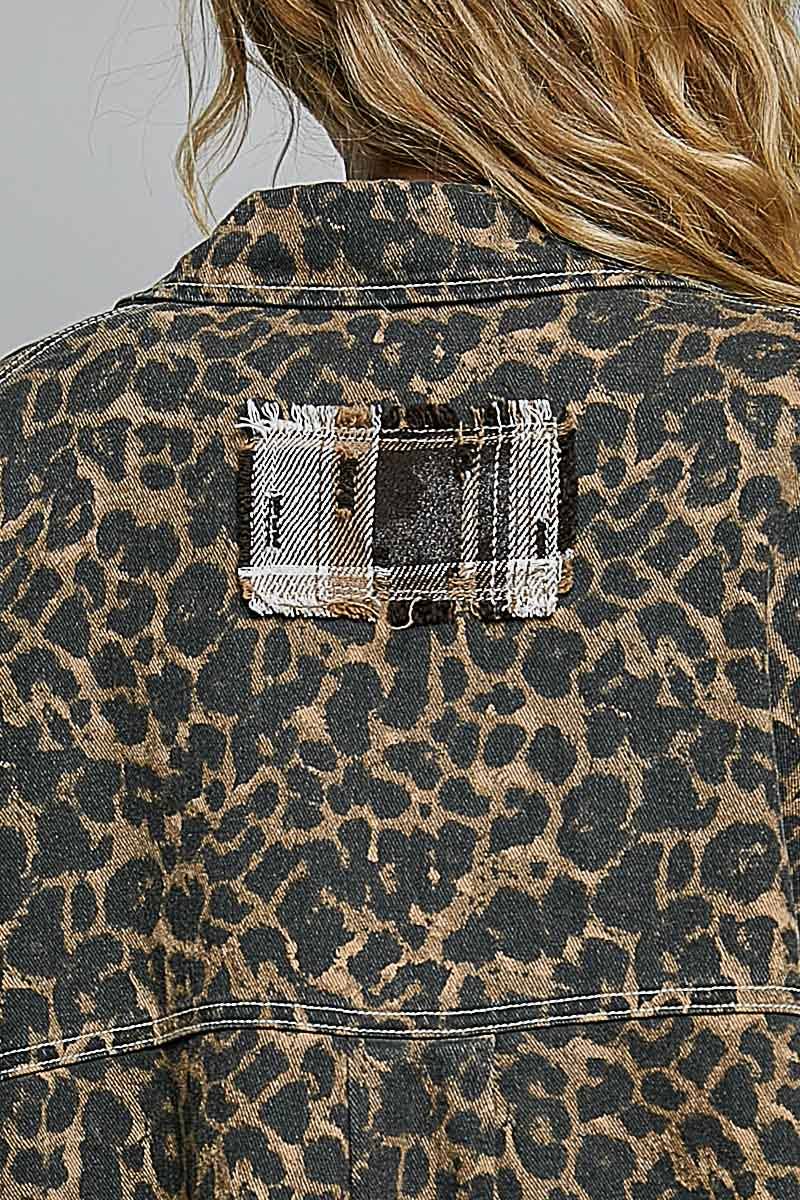 Pol Clothing - Allover Print Pattern Raw-Edge Fringe Trim Shirt Jacket