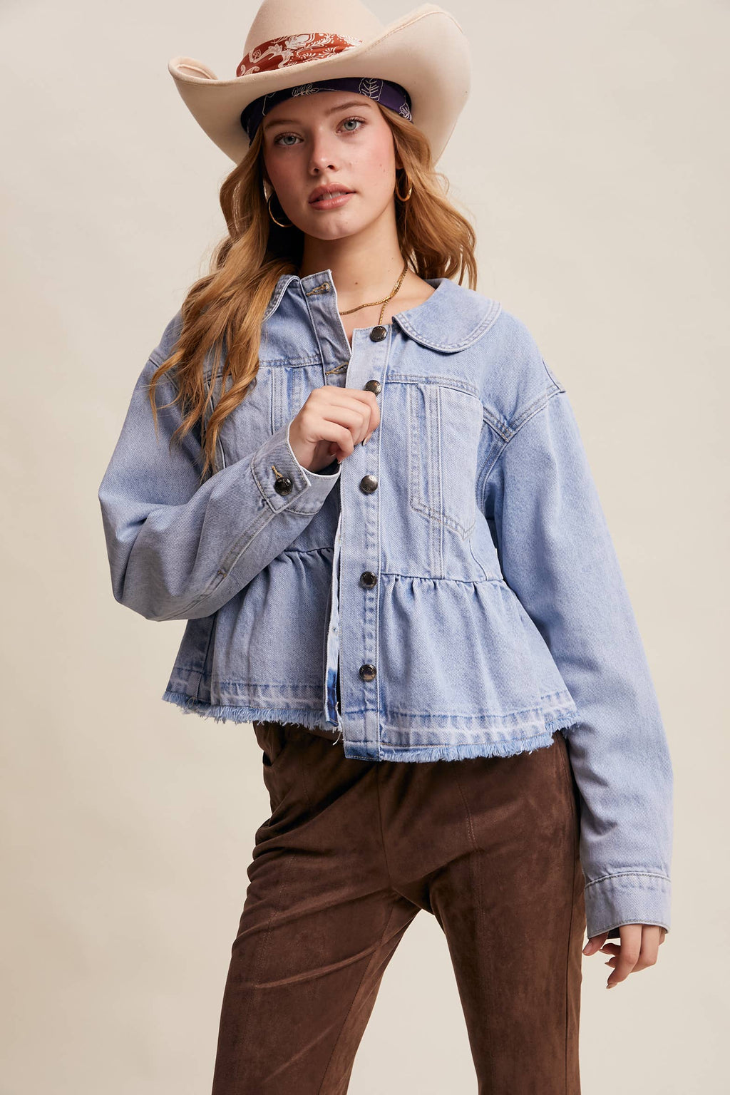 Listicle - Peplum Hem Denim Jacket