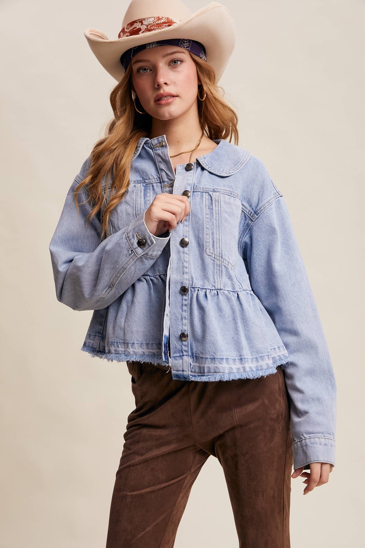 Listicle - Peplum Hem Denim Jacket