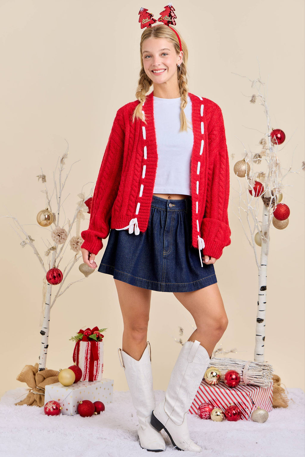 Festive Holiday Cable Knit Cardigan