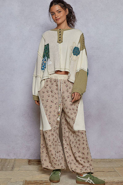 Pol Clothing - Round neck cut and sew patch oversized knit top