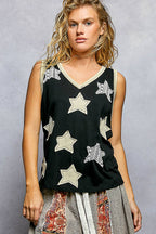 Pol Clothing - V-neck Sleeveless Front Star Patches