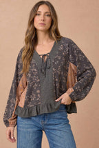 Haptics - Floral Color Block Peplum Raglan Top
