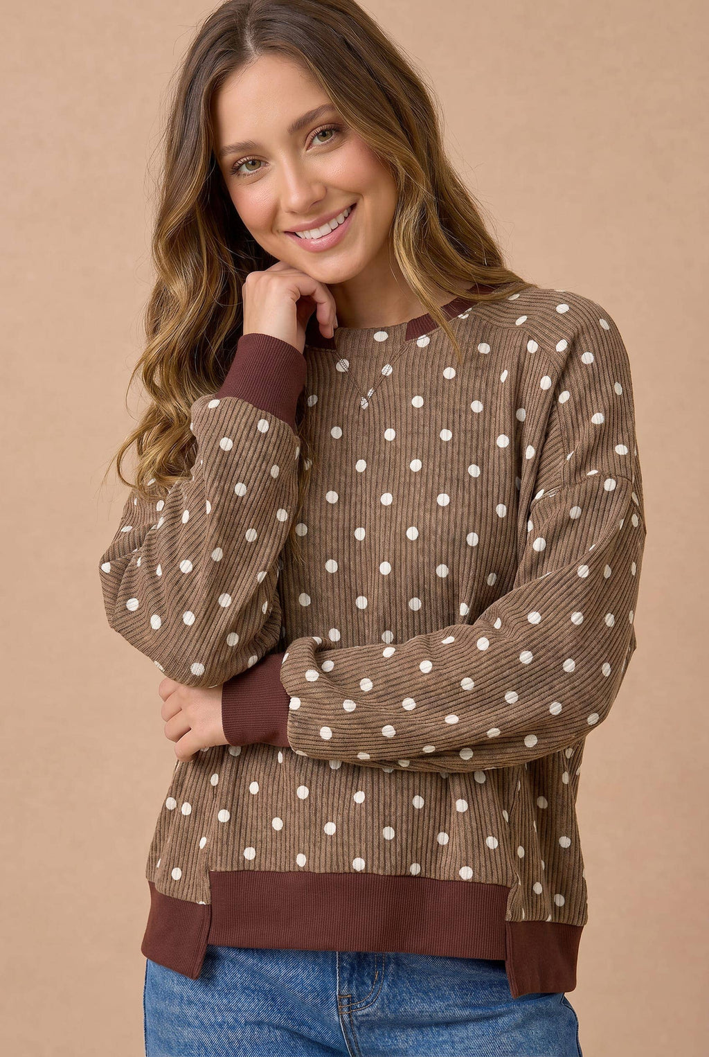Haptics - Polka Dot Wave Rib Top