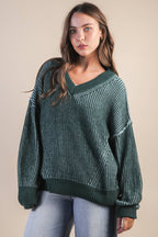 Oversized Two Tone Knit Casual Sweater Top