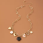 CHARM NECKLACE-HEARTS FLOWER  RHINESTONE