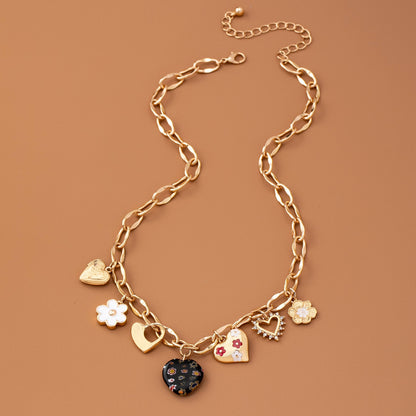 CHARM NECKLACE-HEARTS FLOWER  RHINESTONE