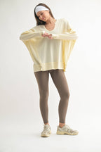 Cotton Blend Waffle Knit Oversized Long Sleeve