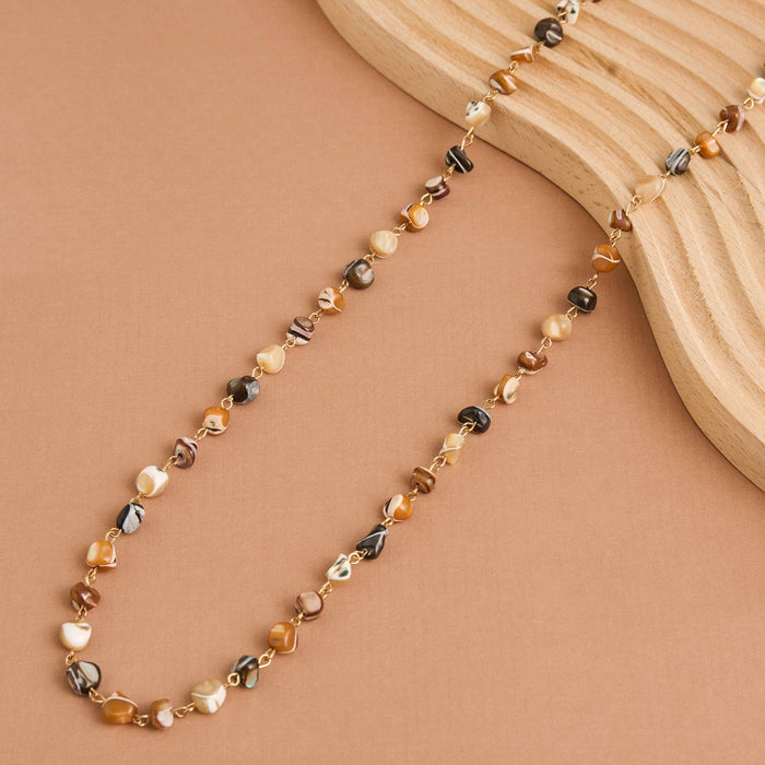 Beaded Long Necklace 38" Lucie Neutral Stone Chain