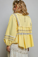 Pol Clothing - Embroidery Lace Contrast Square Neck Long Sleeve top