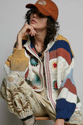 Pol Clothing - Handmade Patchwork Striped Chenille Sweater Open Cardigan