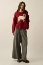 Pug Dog Solid Knit Relaxed-Fit Drop-Shoulder Sweater