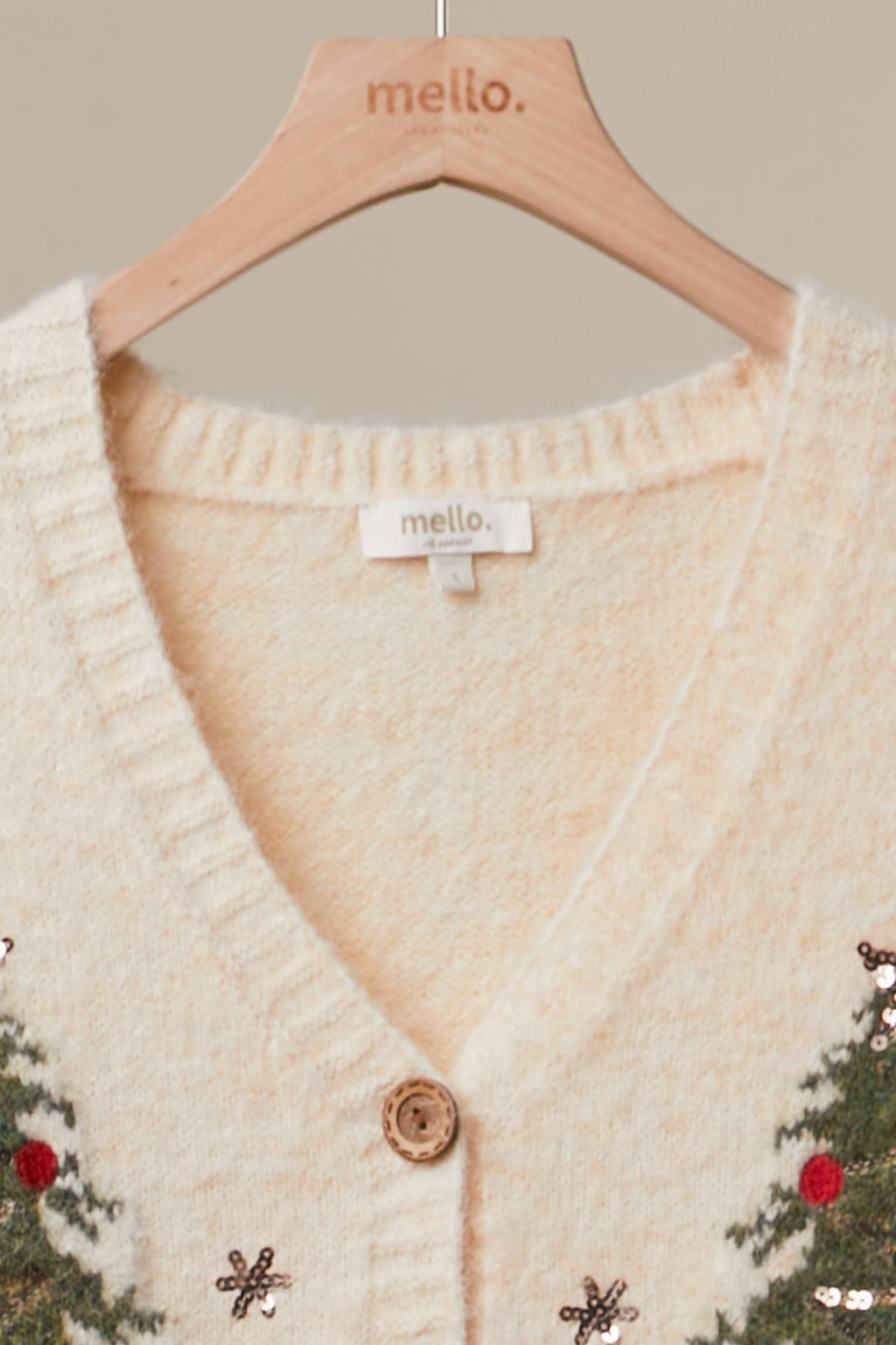 Mello. - Christmas Tree Embroidered Soft Cardigan