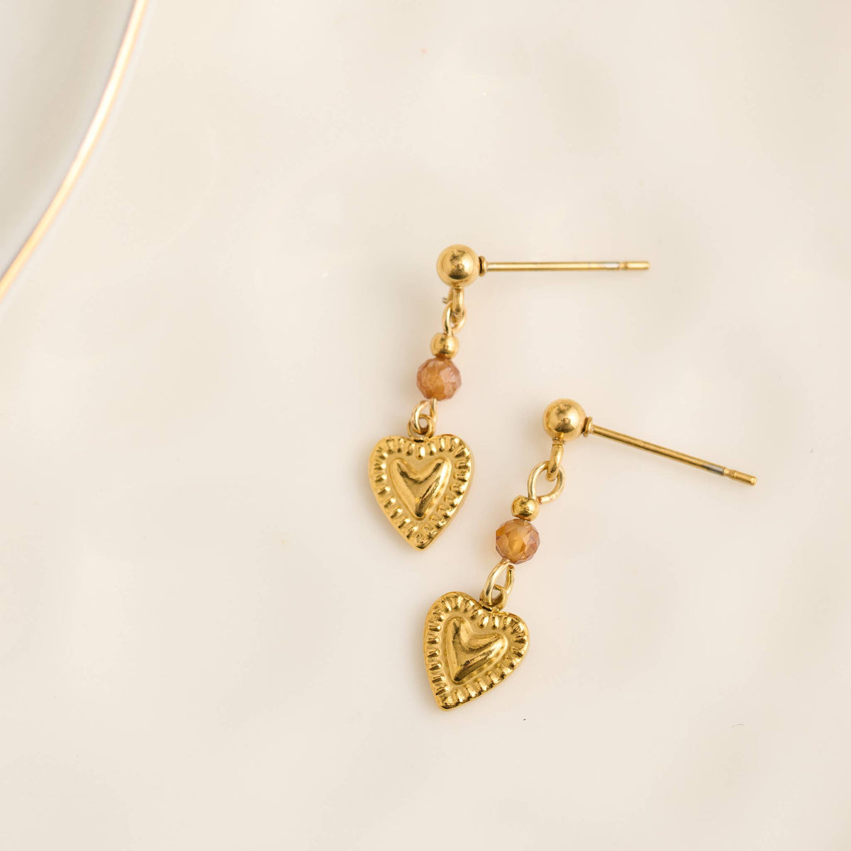 Howard's - Tiger Eye Earrings Heart Drop Waterproof Narelle Gold