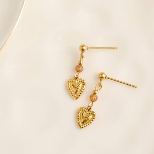 Howard's - Tiger Eye Earrings Heart Drop Waterproof Narelle Gold