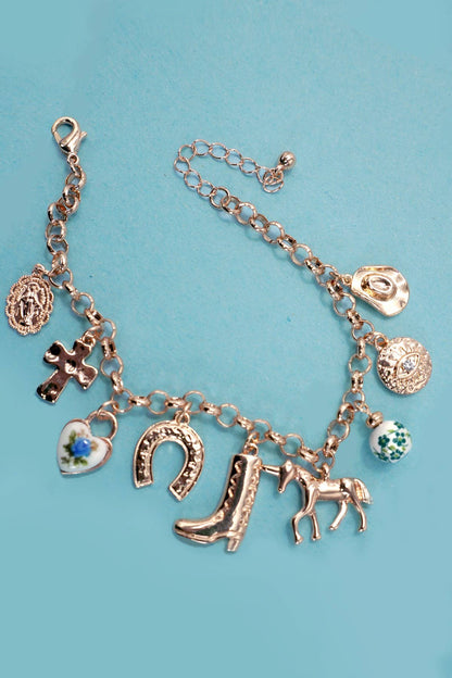 JOSSLYN by wall to wall - CHARM BRACELET - WESTERN BOOT CROSS PORCELAIN | 80B1345
