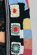 Pol Clothing - Handmade Patchwork Striped Chenille Sweater Open Cardigan