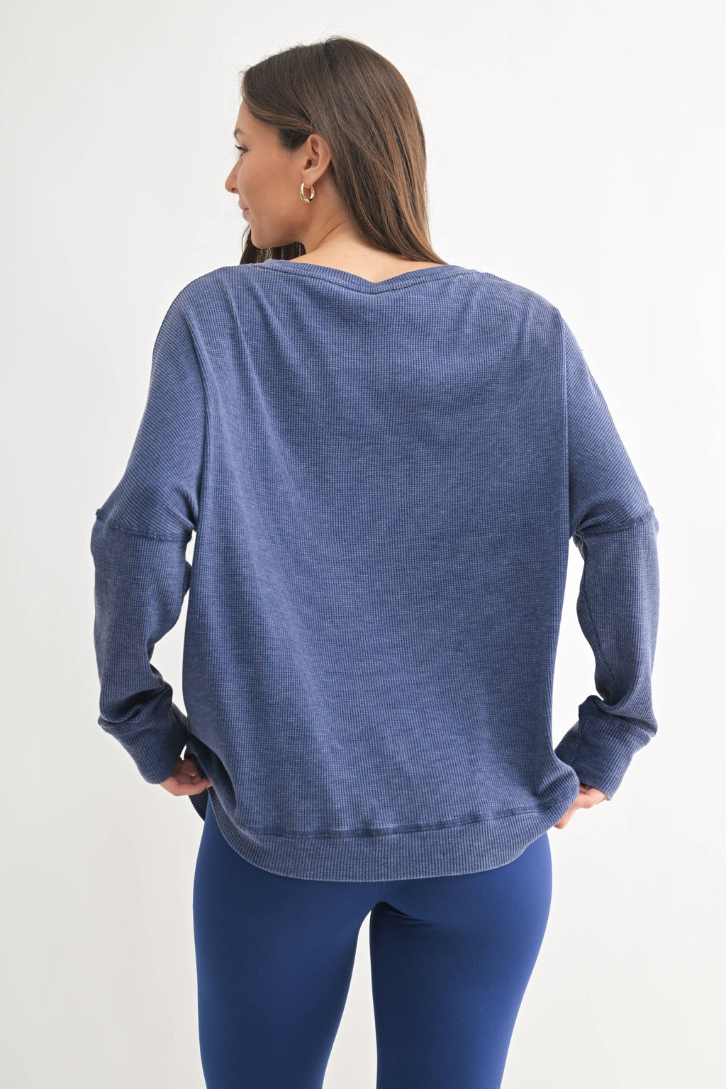 Waffle Ribbed Round Neck Pullover Mono B