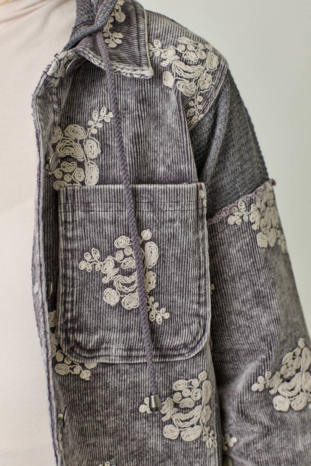 Festive Flower Embroidery Hoodie Jacket