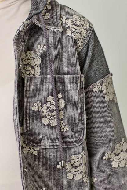 Festive Flower Embroidery Hoodie Jacket