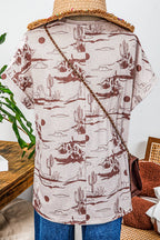 Fashion-W Western Desert Sand Print Short Sleeve Knit Top