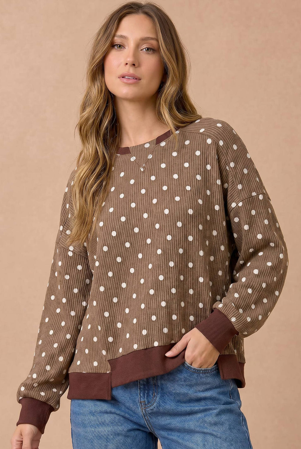Haptics - Polka Dot Wave Rib Top