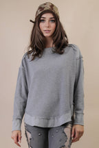 Mineral Washed Elbow Patch Contrast Knit Top