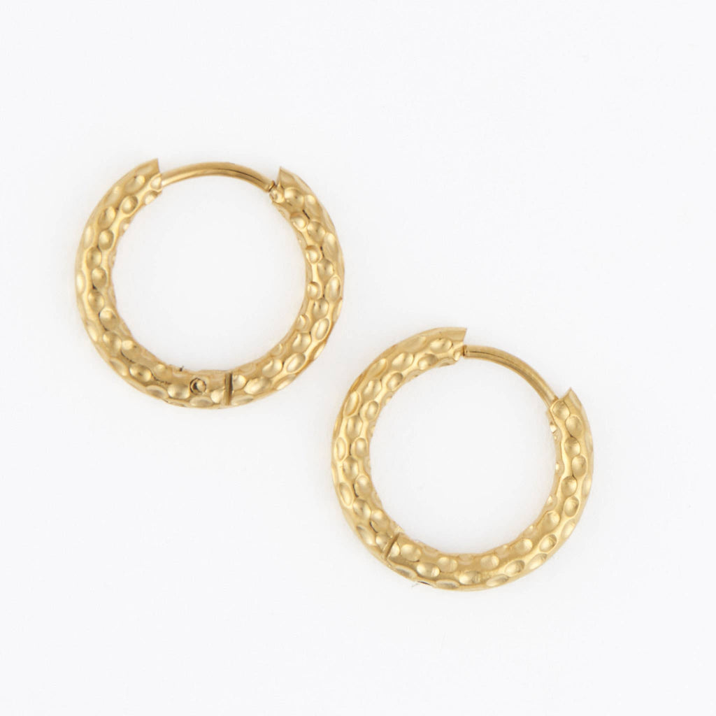 Howard's - Waterproof Earrings Hammered Huggie Hoop in Gold & Steel