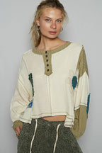 Pol Clothing - Round neck cut and sew patch oversized knit top