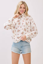 Floral Ribbed Quarter-Zip Pullover