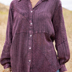 Young Threads - Vintage Washed Lace Patchwork Long Sleeve Shacket NEW