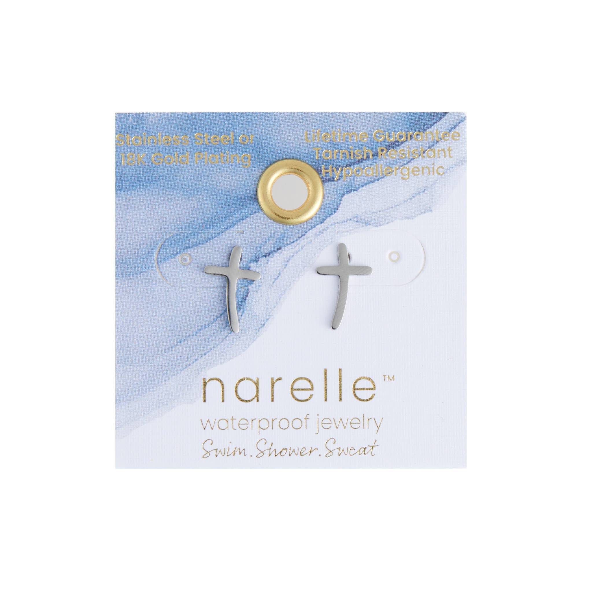 Howard's - Waterproof Earrings Cross Studs in Gold & Stainless Steel