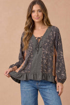 Haptics - Floral Color Block Peplum Raglan Top