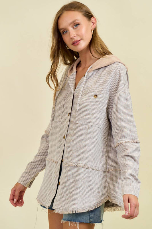 Happy FRAYDED DROP SHOULDER JACKET WITH HOOD - 10521J