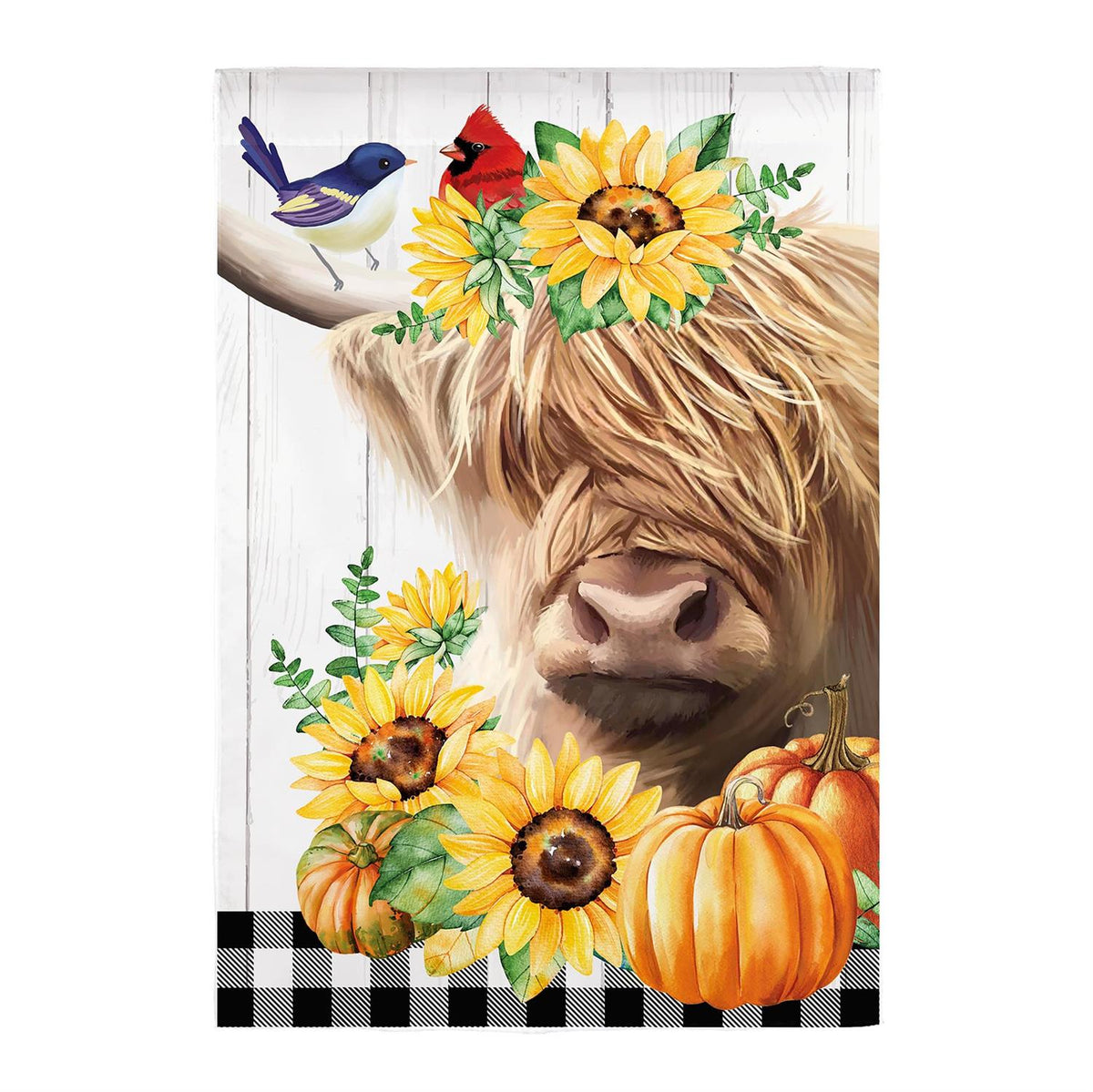 Sunflower Highland Cow Suede Flag