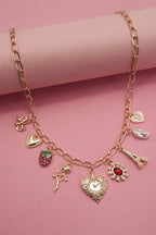 CHARM NECKLACE-HEART BOW ROSE STRAWBERRY EIFFEL TOWER