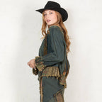 Western Boho Chic: Patch Pocket Cropped Denim Jacket